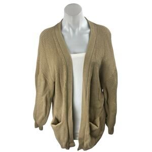 Aritzia Wilfred Free Tan Long Sleeve Pocket Knit Open Cardigan Sweater Top Sz L